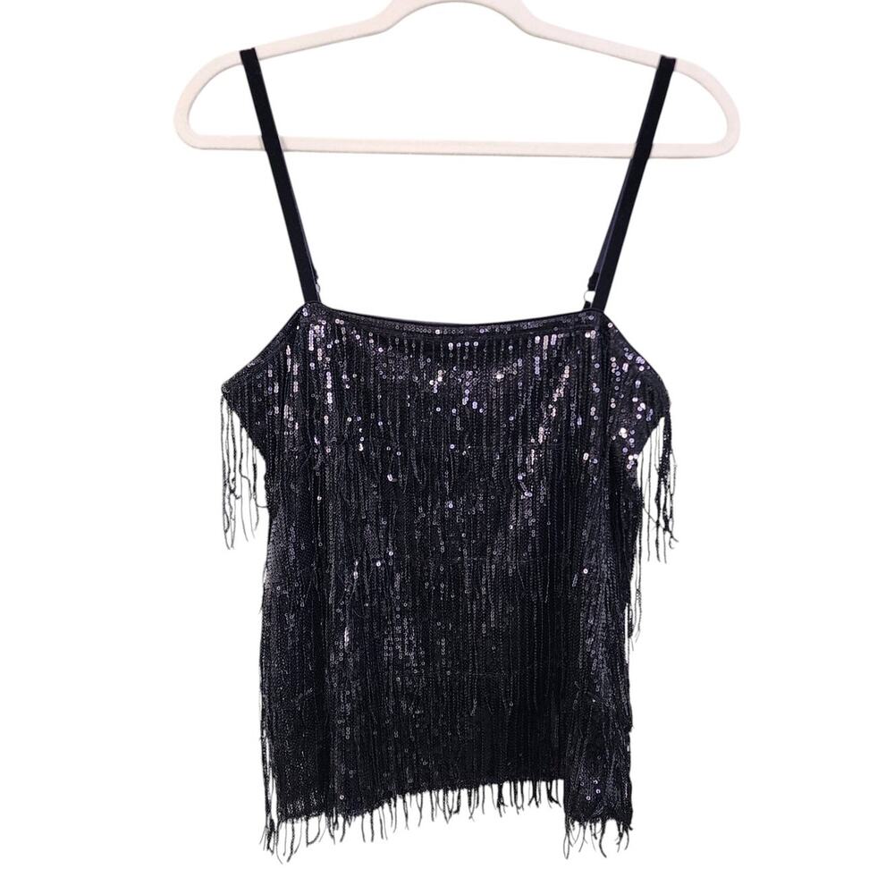 INC International Concepts Womens Sequin Tank Blouse Size Small Black Party‎ NWT